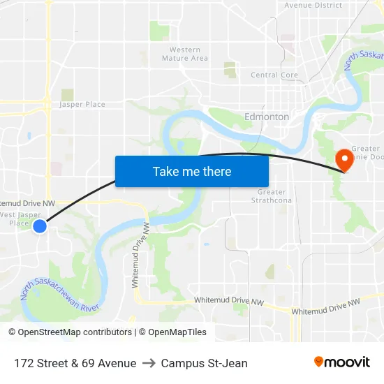 172 Street & 69 Avenue to Campus St-Jean map