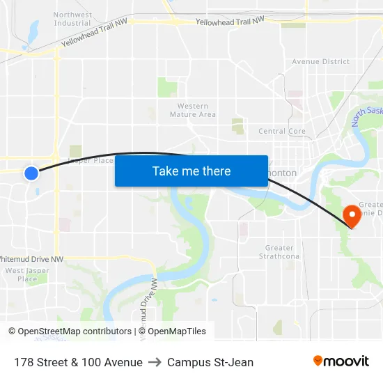 178 Street & 100 Avenue to Campus St-Jean map