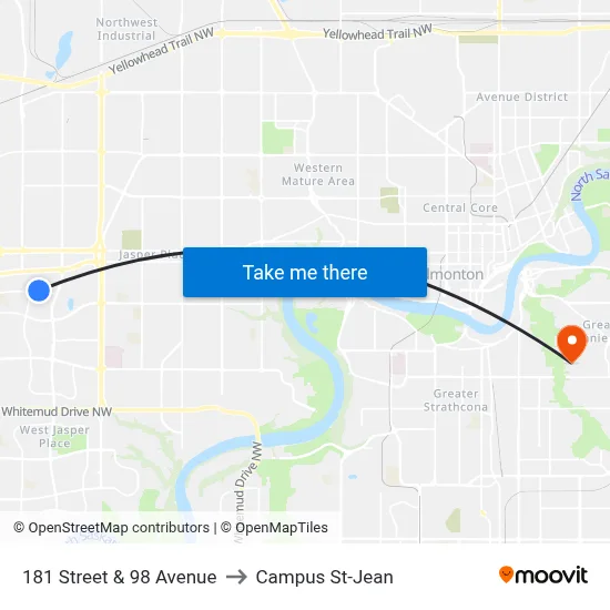 181 Street & 98 Avenue to Campus St-Jean map