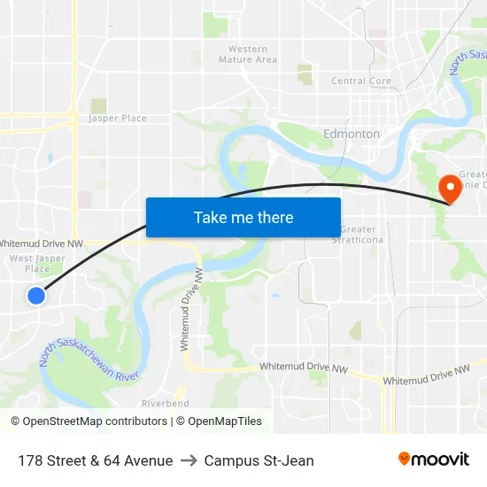 178 Street & 64 Avenue to Campus St-Jean map
