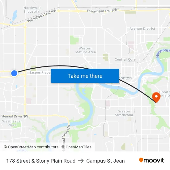 178 Street & Stony Plain Road to Campus St-Jean map