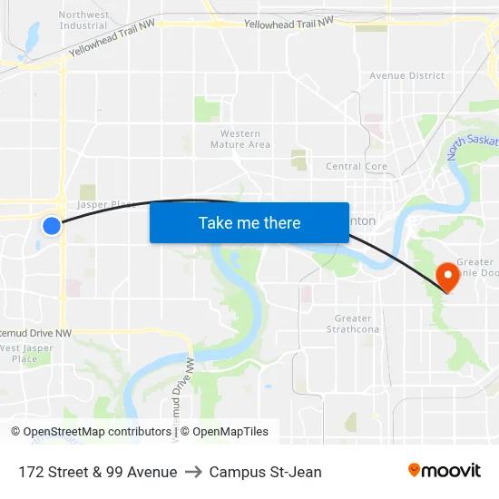 172 Street & 99 Avenue to Campus St-Jean map
