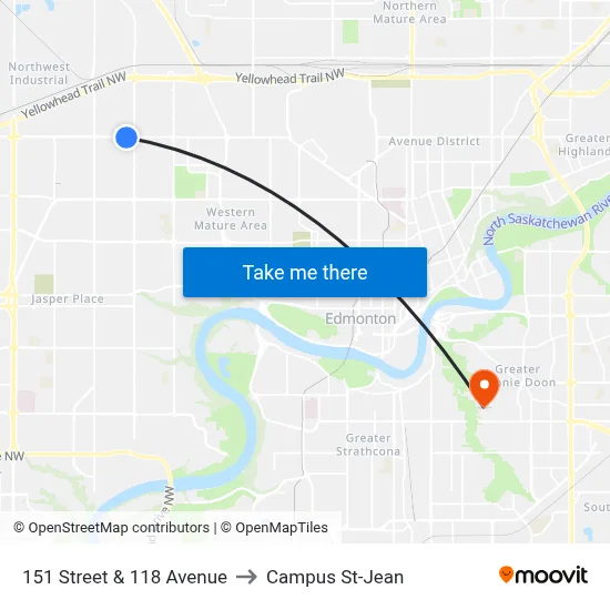 151 Street & 118 Avenue to Campus St-Jean map