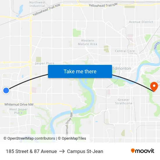 185 Street & 87 Avenue to Campus St-Jean map