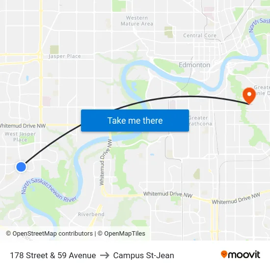 178 Street & 59 Avenue to Campus St-Jean map