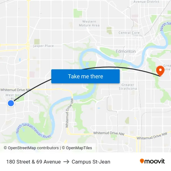180 Street & 69 Avenue to Campus St-Jean map
