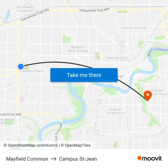 Mayfield Common to Campus St-Jean map