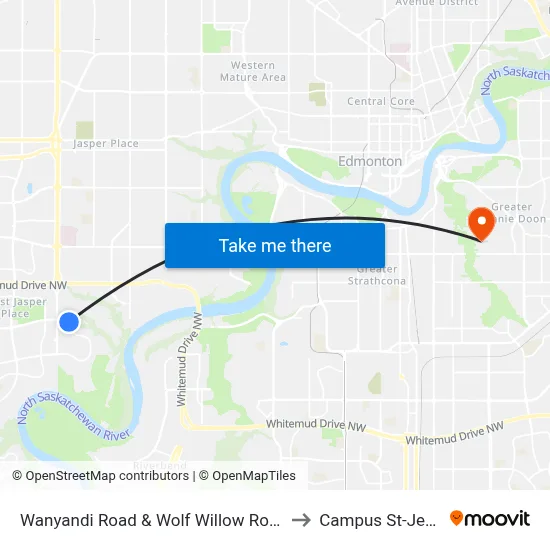 Wanyandi Road & Wolf Willow Road to Campus St-Jean map