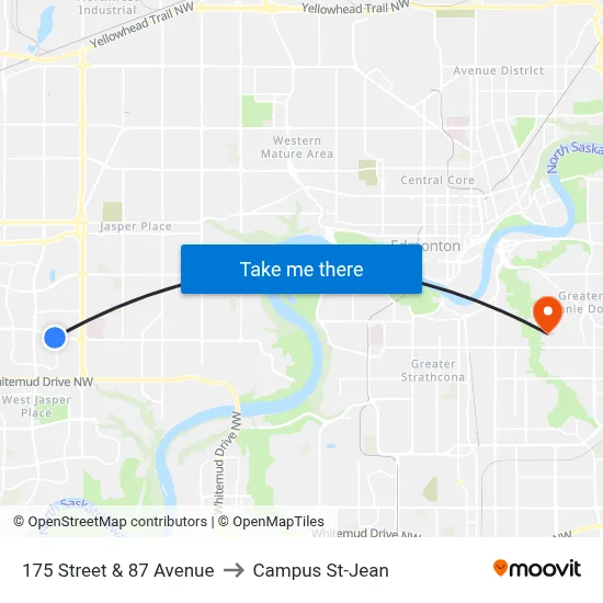 175 Street & 87 Avenue to Campus St-Jean map