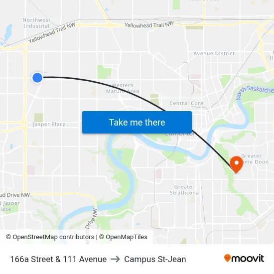 166a Street & 111 Avenue to Campus St-Jean map