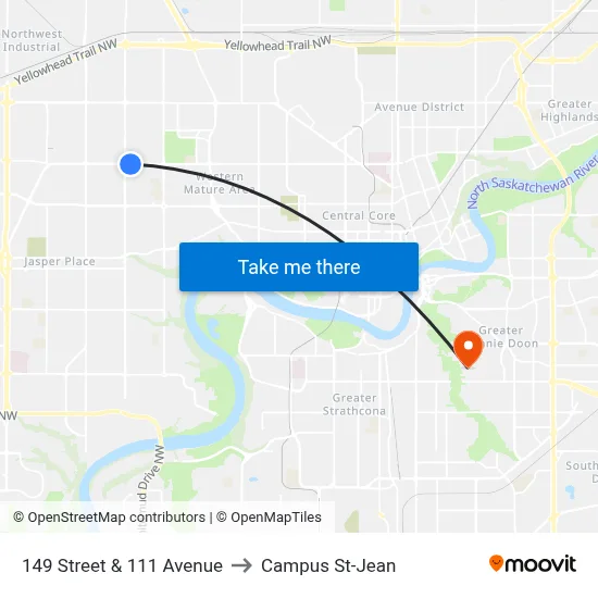 149 Street & 111 Avenue to Campus St-Jean map