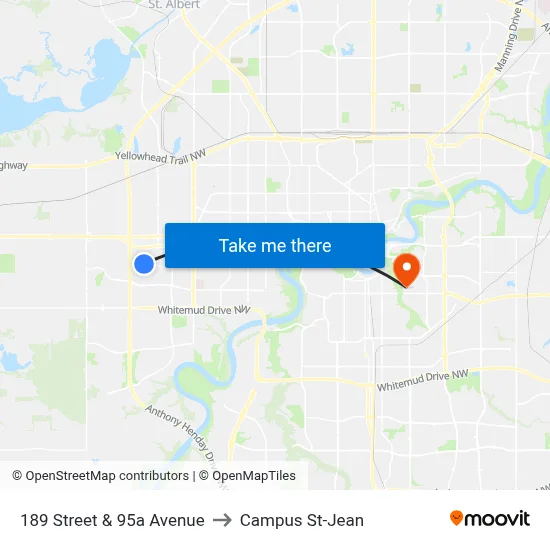 189 Street & 95a Avenue to Campus St-Jean map