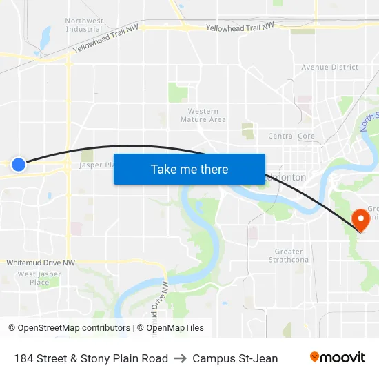 184 Street & Stony Plain Road to Campus St-Jean map