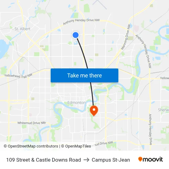 109 Street & Castle Downs Road to Campus St-Jean map