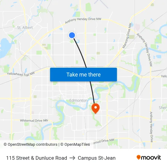 115 Street & Dunluce Road to Campus St-Jean map