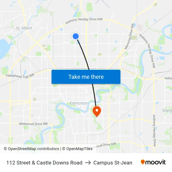 112 Street & Castle Downs Road to Campus St-Jean map