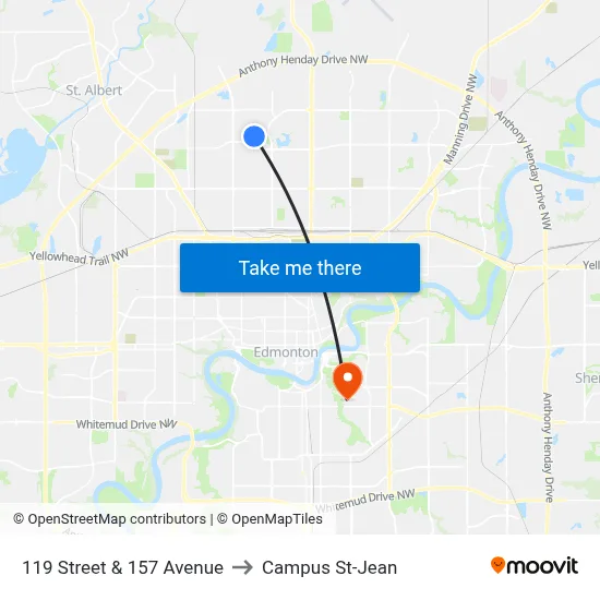 119 Street & 157 Avenue to Campus St-Jean map