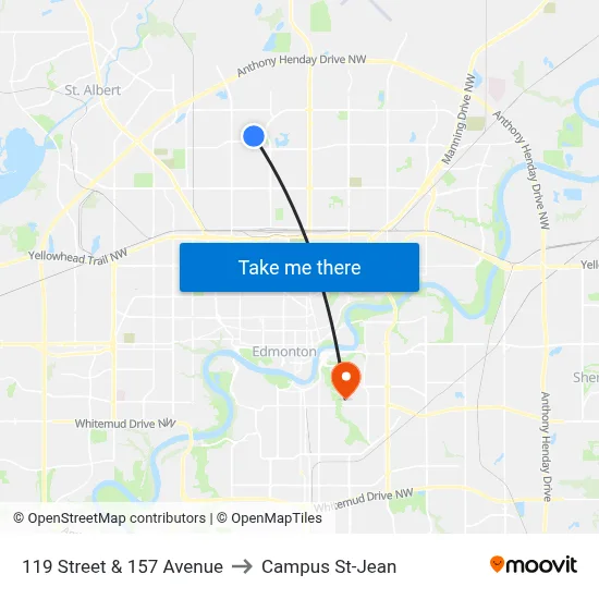 119 Street & 157 Avenue to Campus St-Jean map
