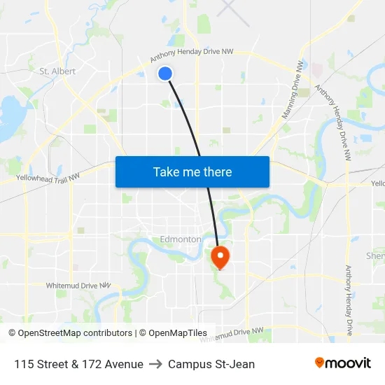 115 Street & 172 Avenue to Campus St-Jean map