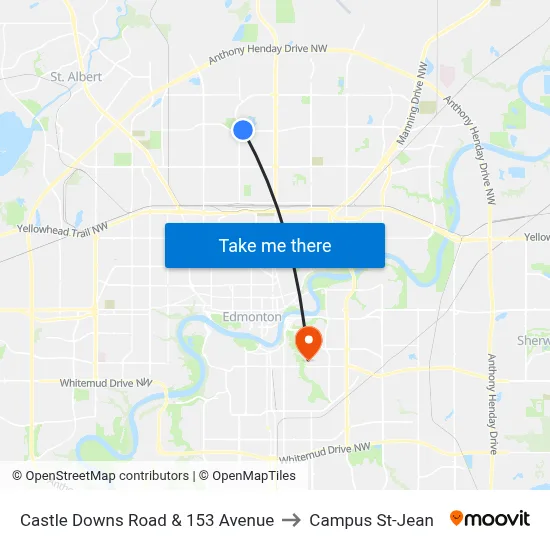 Castle Downs Road & 153 Avenue to Campus St-Jean map