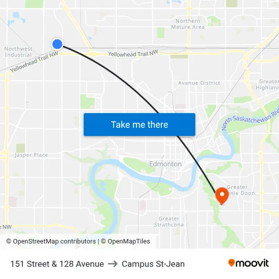 151 Street & 128 Avenue to Campus St-Jean map