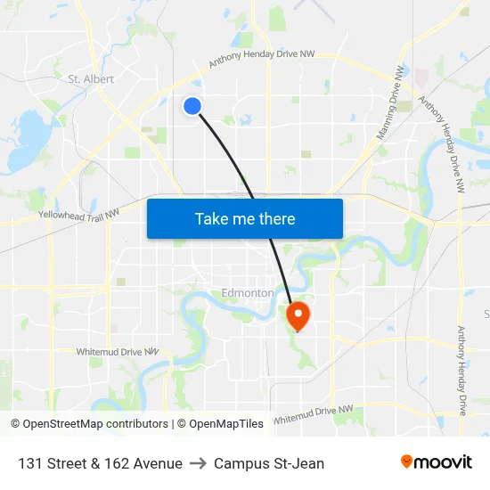 131 Street & 162 Avenue to Campus St-Jean map
