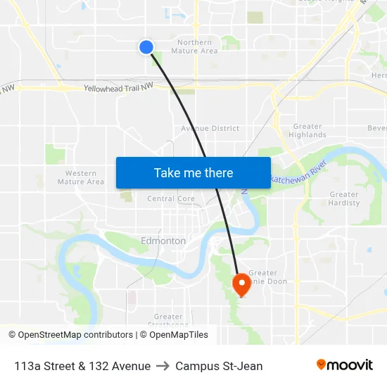 113a Street & 132 Avenue to Campus St-Jean map