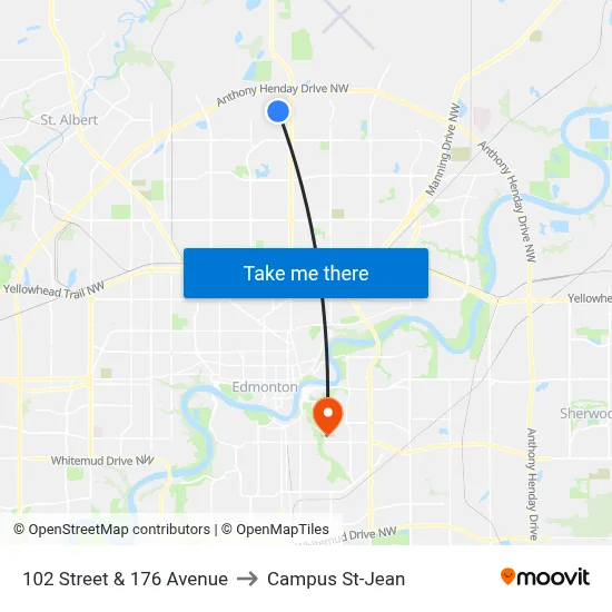 102 Street & 176 Avenue to Campus St-Jean map