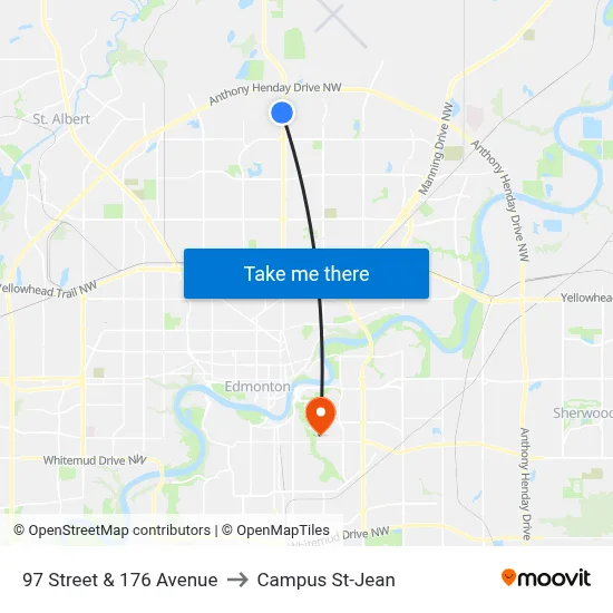 97 Street & 176 Avenue to Campus St-Jean map