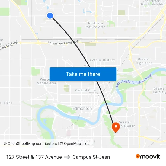 127 Street & 137 Avenue to Campus St-Jean map