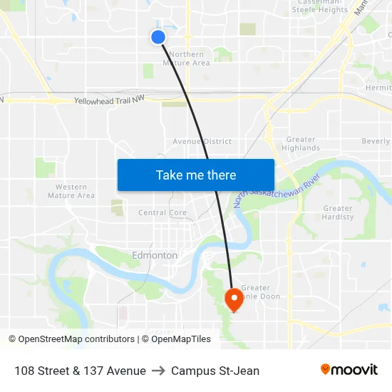 108 Street & 137 Avenue to Campus St-Jean map