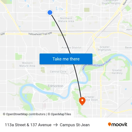 113a Street & 137 Avenue to Campus St-Jean map