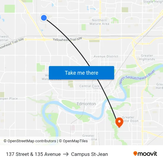 137 Street & 135 Avenue to Campus St-Jean map