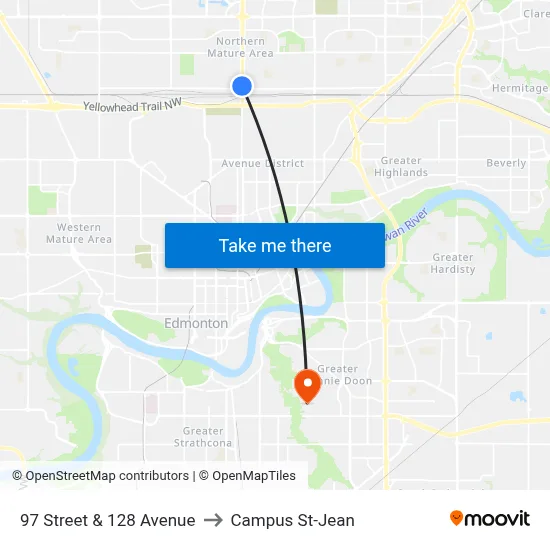 97 Street & 128 Avenue to Campus St-Jean map