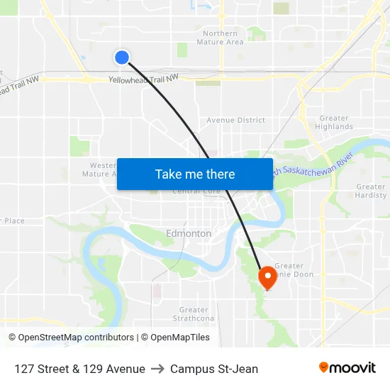 127 Street & 129 Avenue to Campus St-Jean map