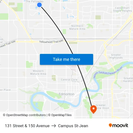 131 Street & 150 Avenue to Campus St-Jean map