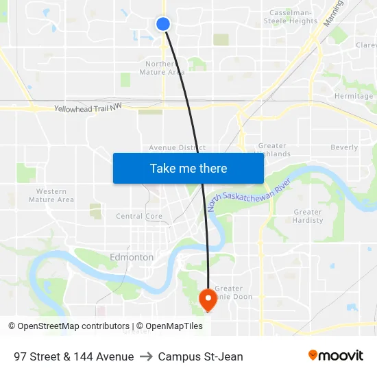 97 Street & 144 Avenue to Campus St-Jean map