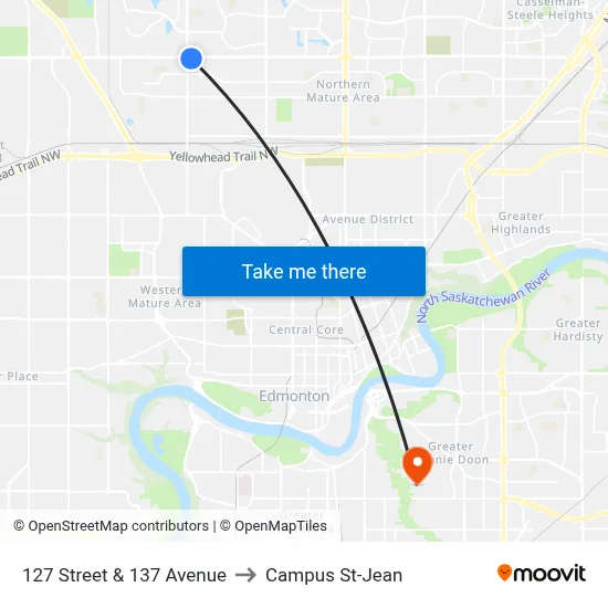 127 Street & 137 Avenue to Campus St-Jean map