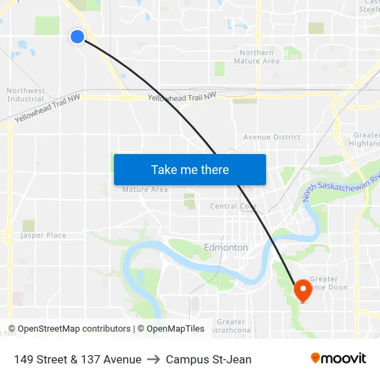 149 Street & 137 Avenue to Campus St-Jean map