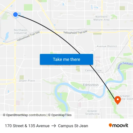 170 Street & 135 Avenue to Campus St-Jean map