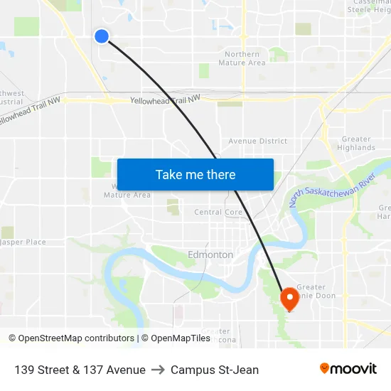 139 Street & 137 Avenue to Campus St-Jean map