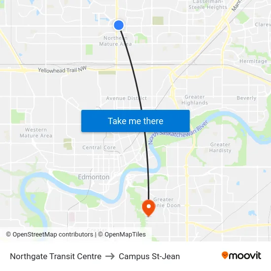 Northgate Transit Centre to Campus St-Jean map