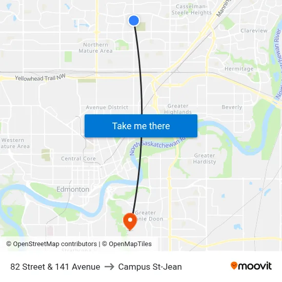 82 Street & 141 Avenue to Campus St-Jean map