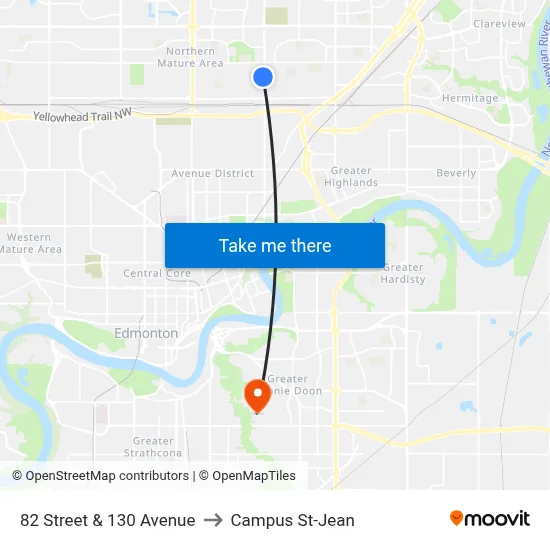 82 Street & 130 Avenue to Campus St-Jean map