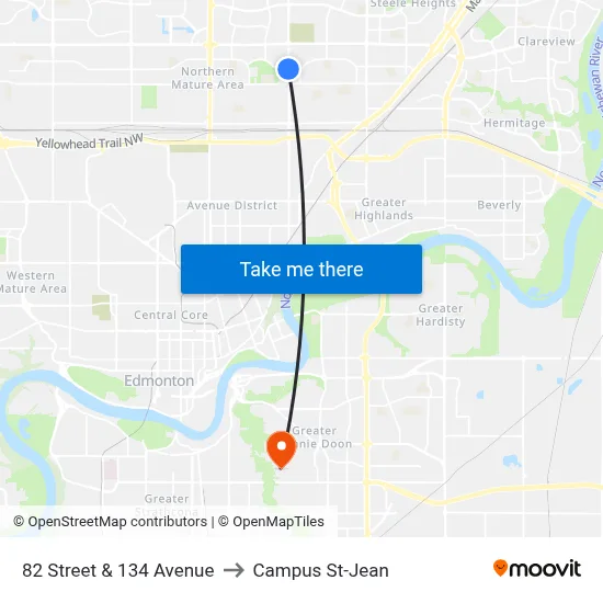 82 Street & 134 Avenue to Campus St-Jean map