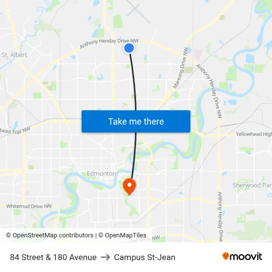 84 Street & 180 Avenue to Campus St-Jean map