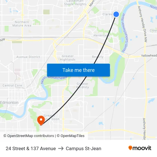 24 Street & 137 Avenue to Campus St-Jean map