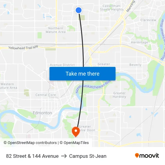82 Street & 144 Avenue to Campus St-Jean map