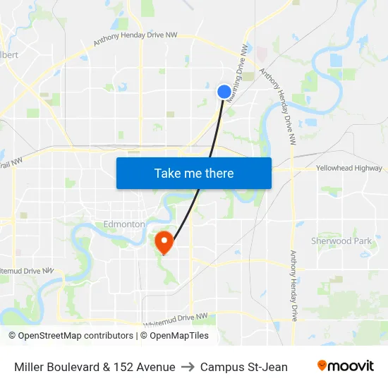 Miller Boulevard & 152 Avenue to Campus St-Jean map
