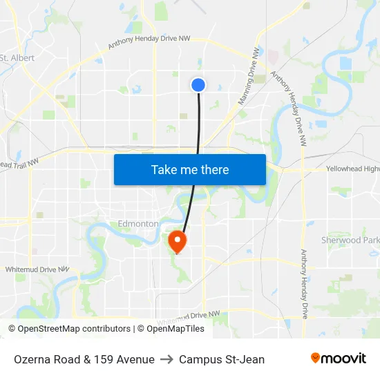 Ozerna Road & 159 Avenue to Campus St-Jean map